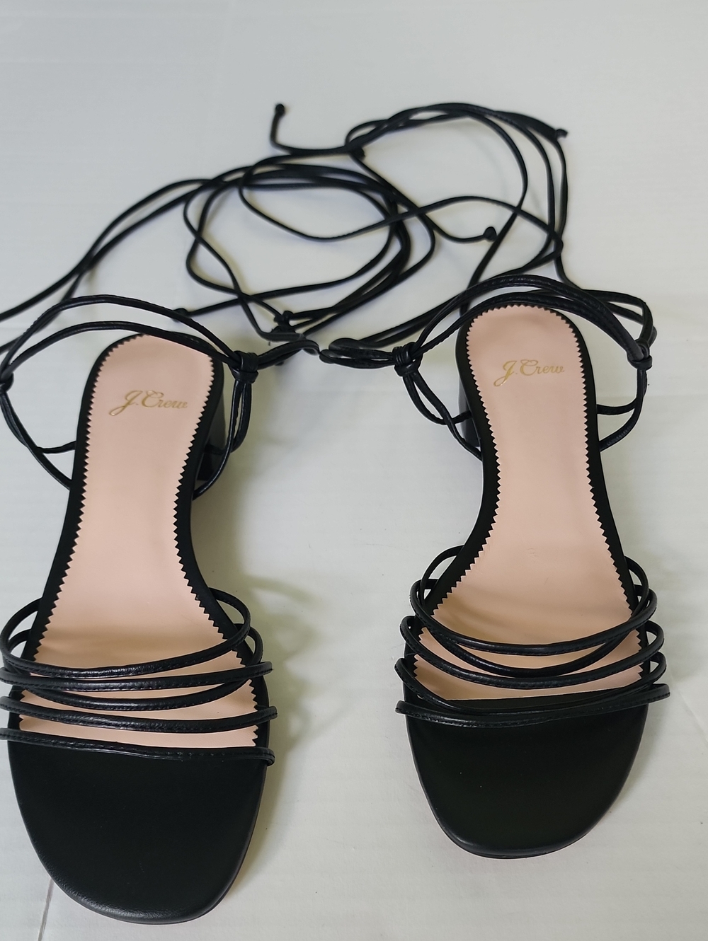 J. Crew Black Strappy Lace-Up Gladiator  Block Heels Sandals, NWOT Size 7.5